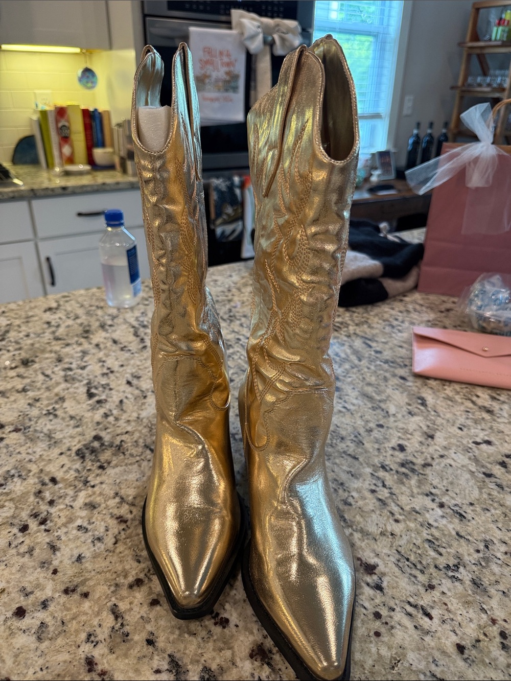 Gold Metallic Pointed-Toe Women's Boots Bilinni